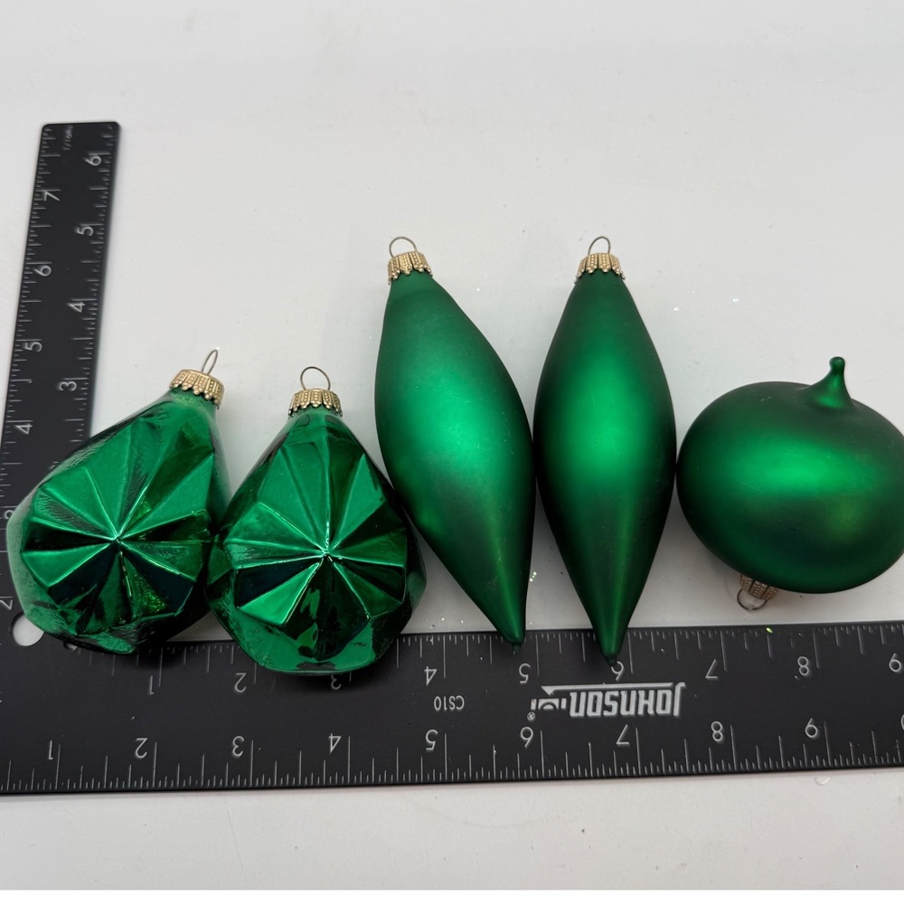 Vintage Krebs German Glass Christmas Ornaments Green Set of 5 Germany MCM Euro
